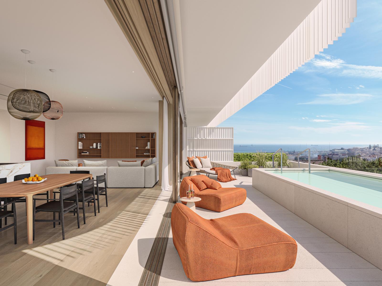 3 bedroom flat with terrace private pool and parking in Cascais